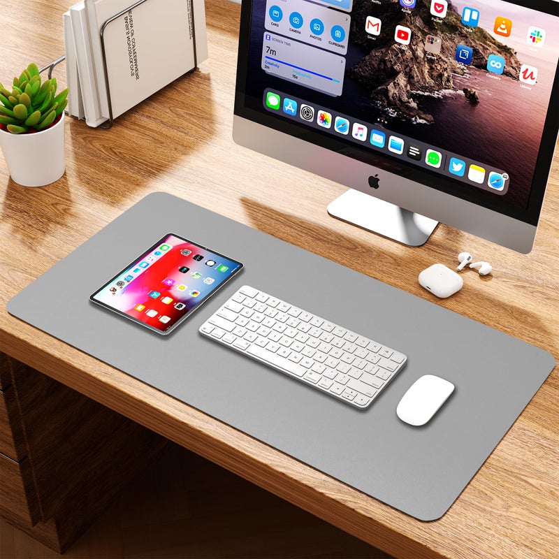 WAYBER Leather Desk Pad Protector, Waterproof Mouse Pad, PU Desk Mat, Office Desk Cover, Desk Writing Mat for Office/Home/Work/Cubicle (Gray/Silver) 35.4x17in - Image 5